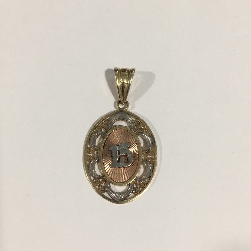 14k Tri Color Gold Sweet 15 Pendant Charm
